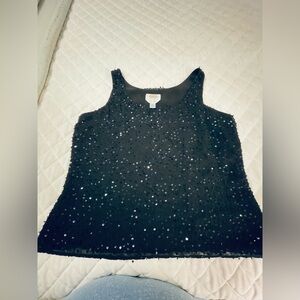 Talbots size 12 petite black sequins top like new